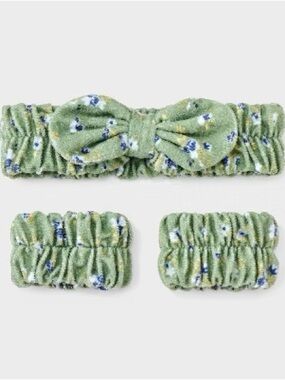 Green Floral Bow Headband & Wrist Spa Set